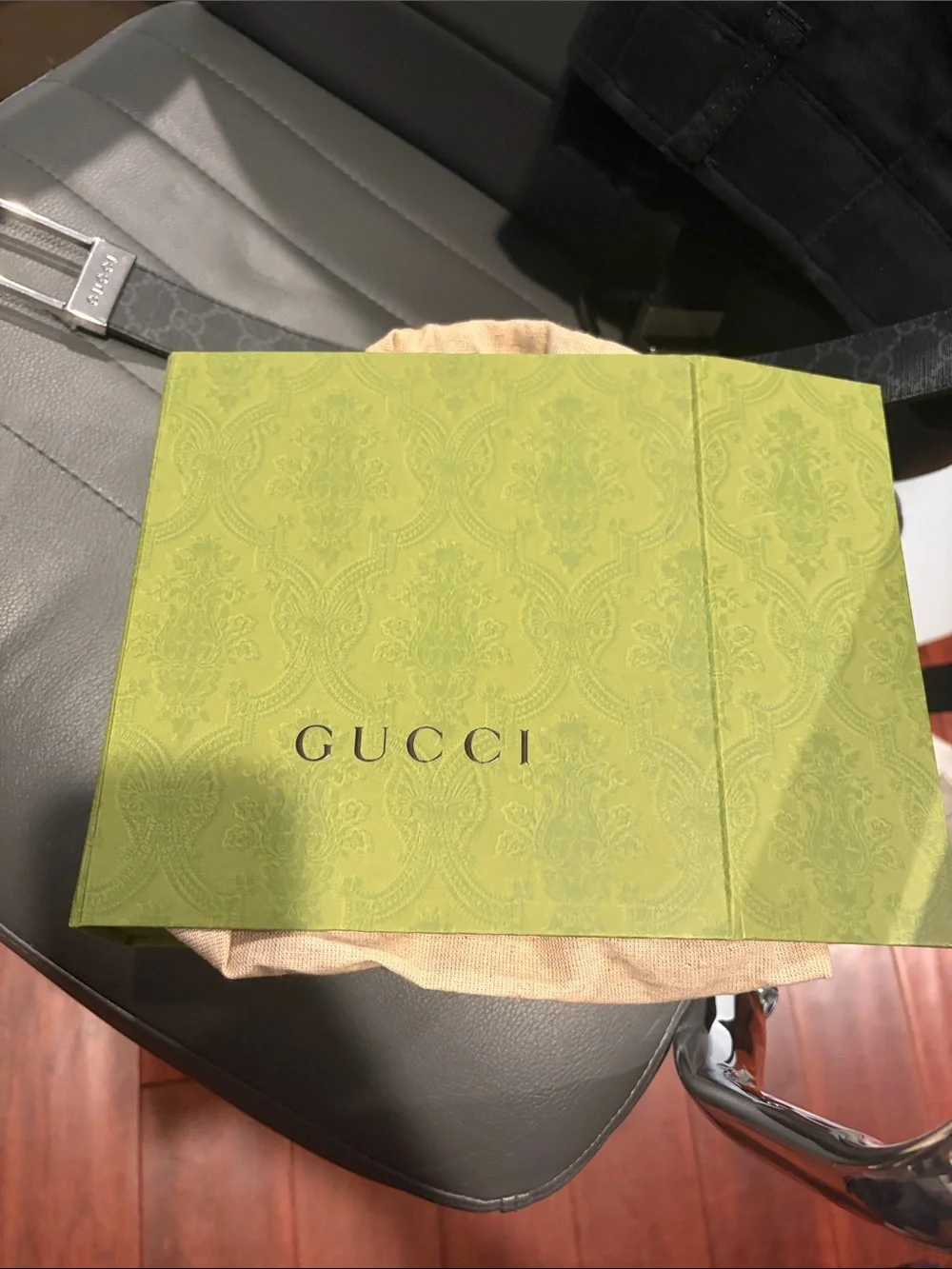 Gucci Men's Gray GG Canvas Belt with Silver Buckle